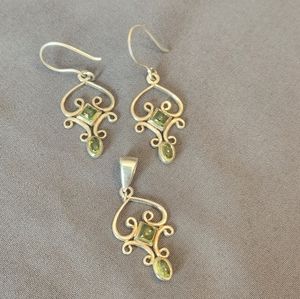 Sterling Silver & Peridot Earrings and Pendant